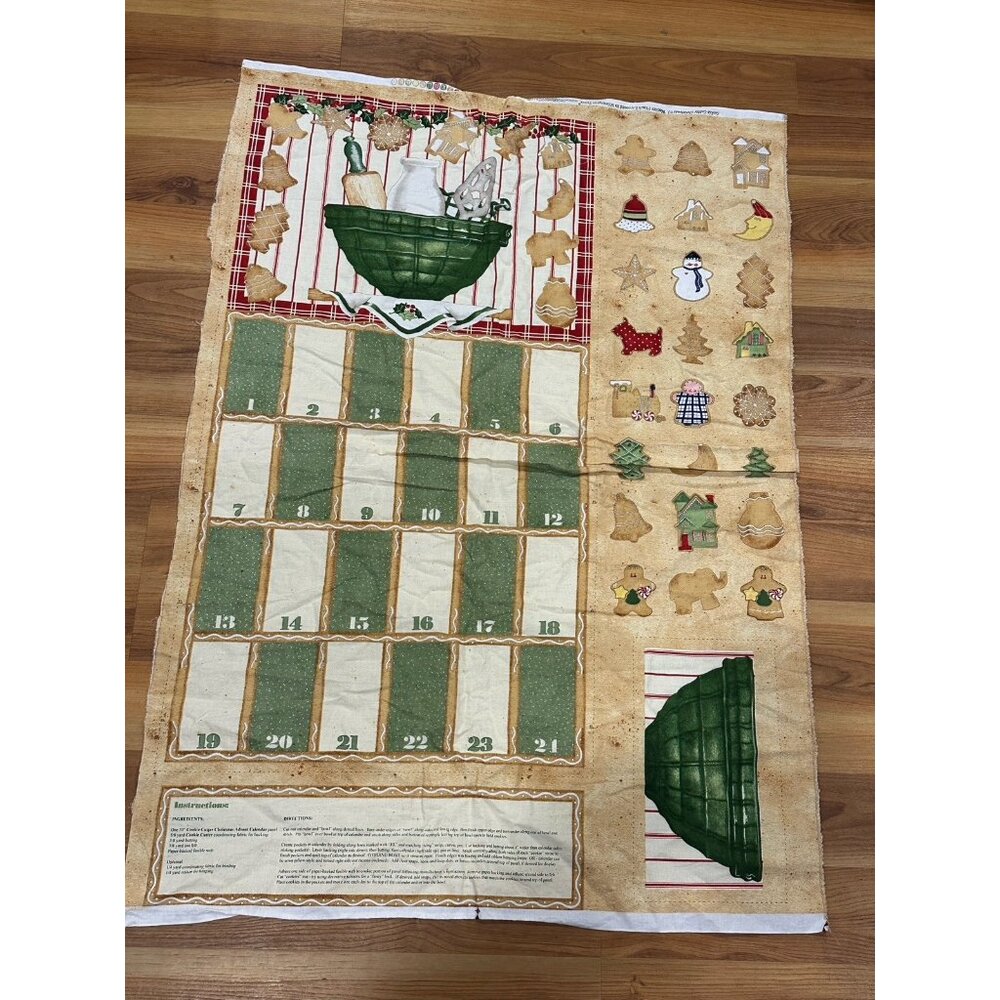 Vintage Christmas Advent Calendar Panel Cookie Cutter Cut And Sew Craft